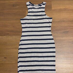 Size small Midi Dress Iris Los Angeles navy blue white striped body con style